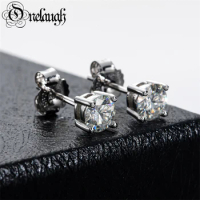 Onelaugh 925 Sterling Silver Round Moissanite Diamond Earrings 4.0MM Simple Four Claw Earrings For Ladies Jewelry Christmas Gift