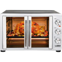 Large Toaster Oven Countertop, French Door Designed, 55L, 18 Slices, 14'' pizza, 20lb Turkey, Silver