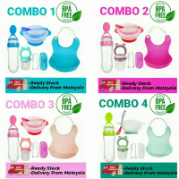 Combo 5 In 1 Baby Bowl Feeding Set Feeding Silicone Baby Eating Set Bekas Makanan Baby Set Makan Bab