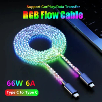 66W 6A RGB Gradient Light PD Type C Fast Charging For iphone Samsung Xiaomi USB C to Lightning For iPad Macbook USB C Data Cable