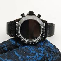 40mm VK63 Black Watch Case Genuine Leather Strap Sapphire Glass MOD Watch Parts for Seiko Daytona Quartz Chronograph movement