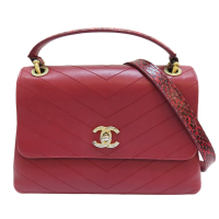 【二手名牌BRAND OFF】CHANEL 香奈兒【再降價】紅色 牛皮 山形紋 兩用包 金扣 A57147