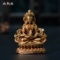 歐斯特 尼泊爾銅全鎏金 手工密宗供奉隨身佛 常壽佛 小佛像擺件