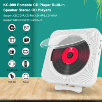 KC-909 Portable CD Player Built-in Speaker Stereo Players with Double 3.5mm Headphones Jack Music Player with Remote Control C D
