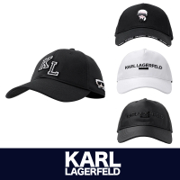 【KARL LAGERFELD 卡爾】老佛爺 經典Logo文字鴨舌帽-黑色(平輸品/必備百搭)
