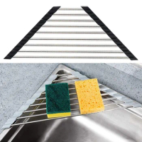 Triangle Dish Drying Rack for Sink Corner Roll Up Caddy Sponge Holder Foldable Stainless Steel Dish Drainer Shelf Organizer