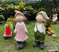 ╭☆雪之屋☆╯現貨 80CM造景大娃娃一對 花器 美式鄉村 復古 花園 擺件 民宿庭院造景