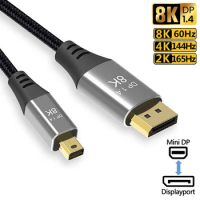 8K Mini DisplayPort to DisplayPort Cable 8K 60Hz 4K 144Hz Mini DP to DP Cables ForMacBook Air Surface Pro Monitor