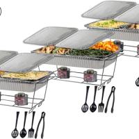 Chef Chafing Dish Buffet Set Full Size Wire Chafer Stand Kit Catering Set for Parties Disposable Serving Utensils Includes Pans