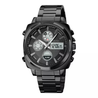 Skmei [CLEARANCE MEI] Jam Tangan Pria SKMEI 1673BKWT Digital Analog Black Dial Black Stainless Steel