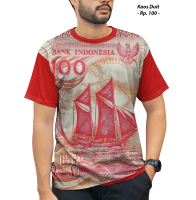 Kaos Unik Printing Jannah Cloth Motif Uang Seratus Rupiah Perahu Pinisi Duit Jadul Sablon Digital Pr
