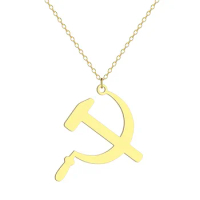 Stainless Steel USSR Symbol Hammer Scythe Cold War Soviet Necklace Women Men Punk Jewelry Sickle Pendant Party Gift 45cm