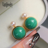 Luxury Natural Malachite Earrings Sterling 925 Silver White Pearl Jewelry for Women Ladies Birthday Party Christmas Gift