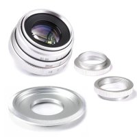 Silver Mini 35mm f/1.6 APS-C CCTV Lens+adapter ring+2 Macro Ring for SONY NEX E-Mount Mirroless Camera