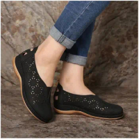 New women's shoes hollow wedges lazada hot women's single shoes