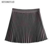 KEYANKETIAN 2024 New Launch Women's Pleated Mini Skirt British style Dark Grey Side Zipper High waist Sweet A Line Short Skort