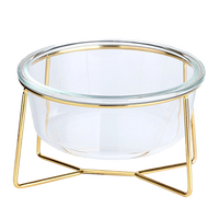 斜口金鐵架玻璃寵物碗 護頸寵物碗 玻璃飛碟碗 2種尺寸 | 艾爾發寵物