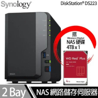 Synology群暉科技 DS223 NAS 搭 WD 紅標Plus 4TB NAS專用硬碟 x 1