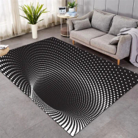 Vortex Illusion Rug 3D Trap Effect Bottomless Hole Carpet Geometric Black White Grid Living Room Bedroom Anti Slip Floor Mats