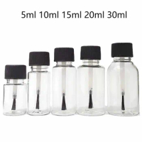 5/10Pcs 5ml 10ml 15ml 20ml 30ml Plastic Nail Polish Bottles Empty Cosmetic Containers Clear Liquid Sample Bottle With Brush