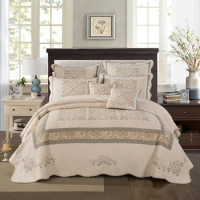 Cotton Bedspread on the Bed Quilt 3PC Set Embroidered Quilted Blanket Throw Shams Queen King Double Bed Cover Summer Coverlets
