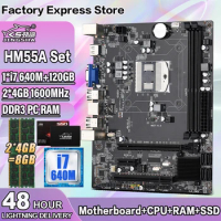 JINGSHA HM55A PGA988 Combo Kit With i7 640M Processor+2*4GB=8GB 1600MHz DDR3 Desktop Memory +120GB SSD Motherboard HM55 Set