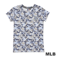 MLB-紐約洋基隊滿版迷彩圓領愛心燙銀印花T恤-紫(女)