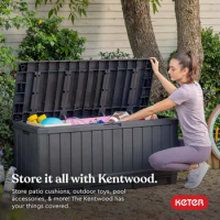 Keter Kentwood 92 Gallon Resin Deck Box-Organization and Storage for Patio Furniture Outdoor Cushions, Throw Pillows, Graphite