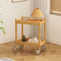 Nordic sofa side table bamboo cabinet glass coffee table movable trolley with wheels storage cart living room kitchen furniture