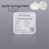 50pcs/Box 25mm Disposable Syringe Filter Membrane Syringe Lab PES Membrane Needle Filter 0.22/0.45um Syringe Filter Lab Products