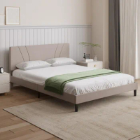 King-size Bed Frame and Headboard Bed Frame No Box Springs, with Wooden Slats Support, Noiseless, Easy To Assemble, Beige