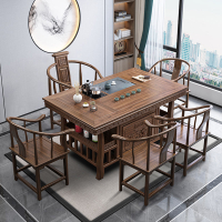 實木茶桌椅組合榆木幾桌家用客廳茶臺套裝辦公室仿古泡茶桌