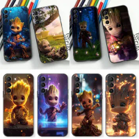 Marvel Cute Groot Avengers Phone Case For Samsung Galaxy S24 S23 S22 S21 S20 Ulus Fe S10 S9 S8 Plus 5G Black Soft Silicone Cover