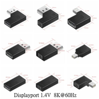 Displayport DP 1.4V To DP Mini DP Male To Female Adapter 90 Degree Right Angle Elbow DP 8k/60Hz 4k 2K/165Hz Pass Through DP 1.4V
