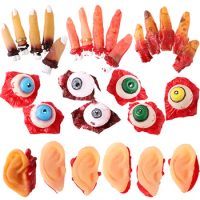 Halloween Scary Decorations Cut Off Bloody Fingers Severed Ears Fake Eyeballs Halloween Ghost Cosplay Hunted House Party Props
