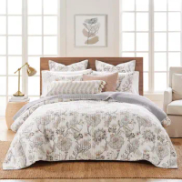 Quilt Set King Quilt and Two King Shams Floral Taupe Grey Cream Blush Quilt (106x96in.) and Shams (20x36in.)
