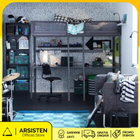 Rangka tempat tidur tinggi bed frame rangka kasur abu-abu tua 90x200cm