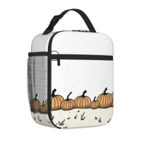 Minimalist Pumpkin Patch Scene Insulated Lunch Bag Thermal Bag Cooler Thermal Lunch Box Lunch Tote Bag for Woman Children School