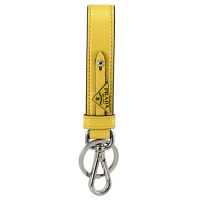 【PRADA 普拉達】金屬三角LOGO雙面防刮皮革雙扣環鑰匙圈吊飾(黃)