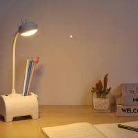 USB Rechargeable LED Desk Lamp with Pen Holder Adjustment Table Lamp for Children Kids Reading Study Bedside Bedroom Living Room