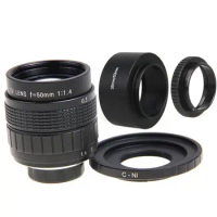 Fujian 50mm F1.4 CCTV Movie lens + C Mount + Lens Hood + Macro Ring for Nikon 1 S2 J5 J4 J3 J2 J1 V1 V2 V3 N1 AW1