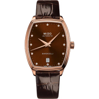 【MIDO 美度】官方授權 Baroncelli 永恆系列真鑽酒桶型機械女錶 母親節 禮物 送禮(M0413073629600)