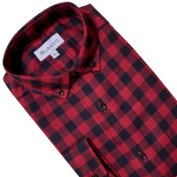 MURANO 經典格紋長袖襯衫-紅底黑格 M-2XL(台灣製、現貨、長袖、格紋)