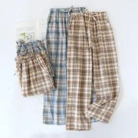 Spring and Summer Cotton Thin and Loose Oversized Couples Checkered Printed Pajama Pants for Men's and Women's Sleepwear
