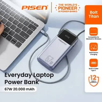 PISEN BOLT TITAN Laptop Power Bank 67W 20000mAh Ultra-fast Charging with Built in Type C Cable & A/C