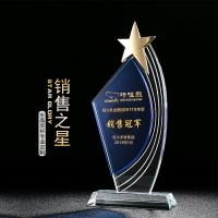 水晶獎杯個性定制做獎杯獎牌藍色金屬五角星公司年會頒獎體育比賽