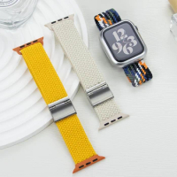 Nylon woven loop strap+case for Apple Watch 9 8 7 38mm 42mm metal magnetic bracelet iWatch 6 5 4 3 SE2 44 40mm strap