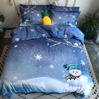 Queen King Blossom Snow Man Duvet Cover set Premium Brushed Cotton Soft Warm Bedding set Bed sheet Comforter Cover Pillow shams