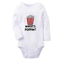 Popcorn Whats Poppin Cute Baby Rompers Baby Boys Girls Fun Print Bodysuit Infant Long Sleeves Jumpsuit Kids Soft Clothes