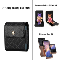Leather Bag Pouch For Folding Phone Samsung Galaxy Z Flip 4 3 2 5G Motorola Razr Huawei P50 Pocket Case Waist Bags Belt Clip Bag